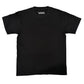 A black short-sleeve crewneck t-shirt with a small white stylized 'W' logo printed on the inside of the collar, displayed flat against a plain white background.